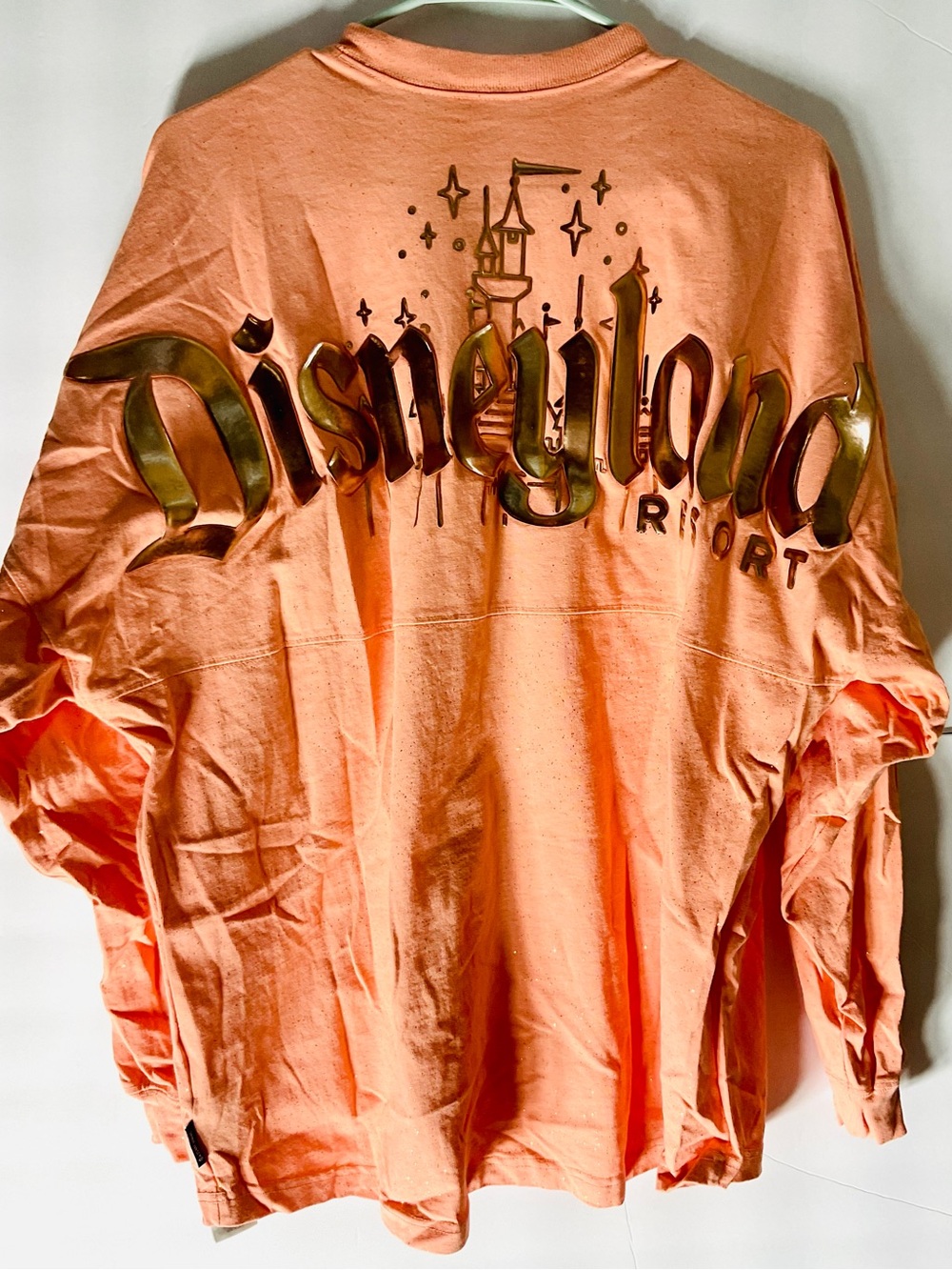 Disneyland Resort Spirit Jersey Large Peach Pink Gold Foil Glitter Disney Parks